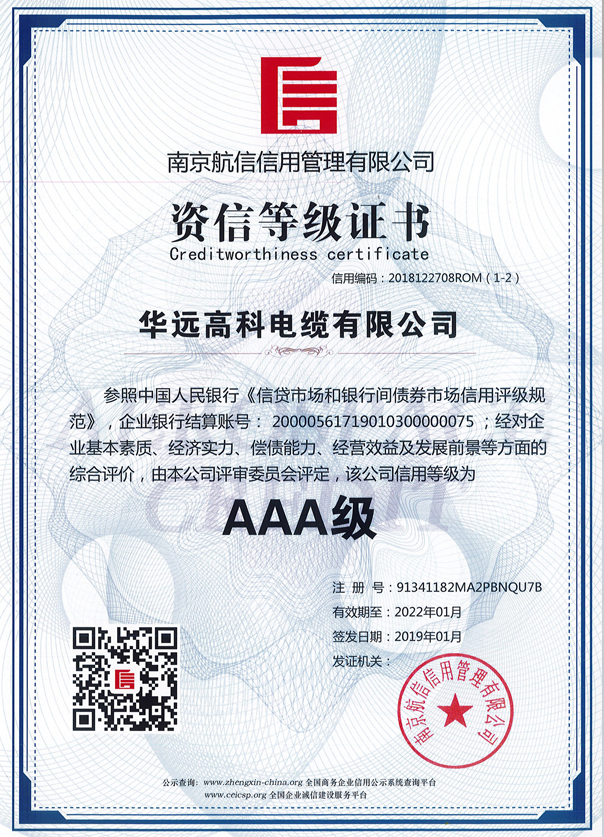 荣誉证书-资信等级证书AAA级